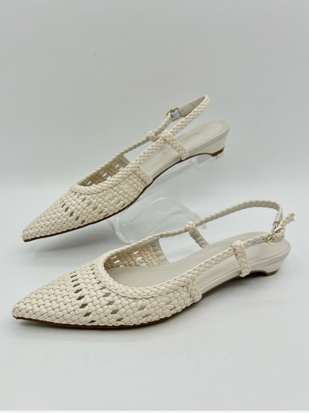 Marc Fisher Cream Woven Pointed Slingback Flats